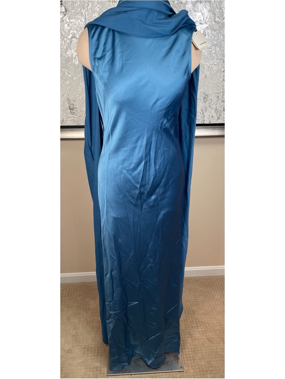 JONATHAN SIMKHAI Izel Cape Satin Blue Maxi Dress Size 4 - Picture 7 of 10